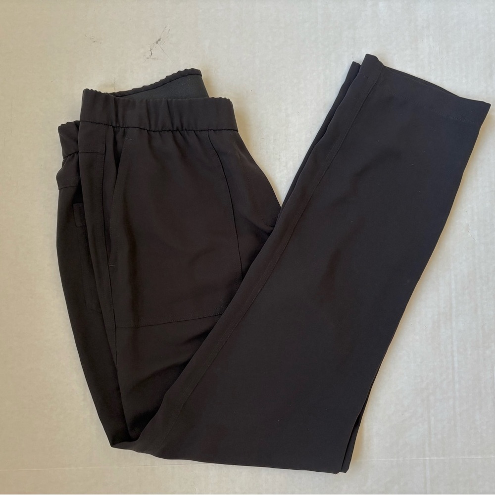 Theory Black Drapey Crepe Pants Ankle Elastic Waist Pull On 6 Cropped Work